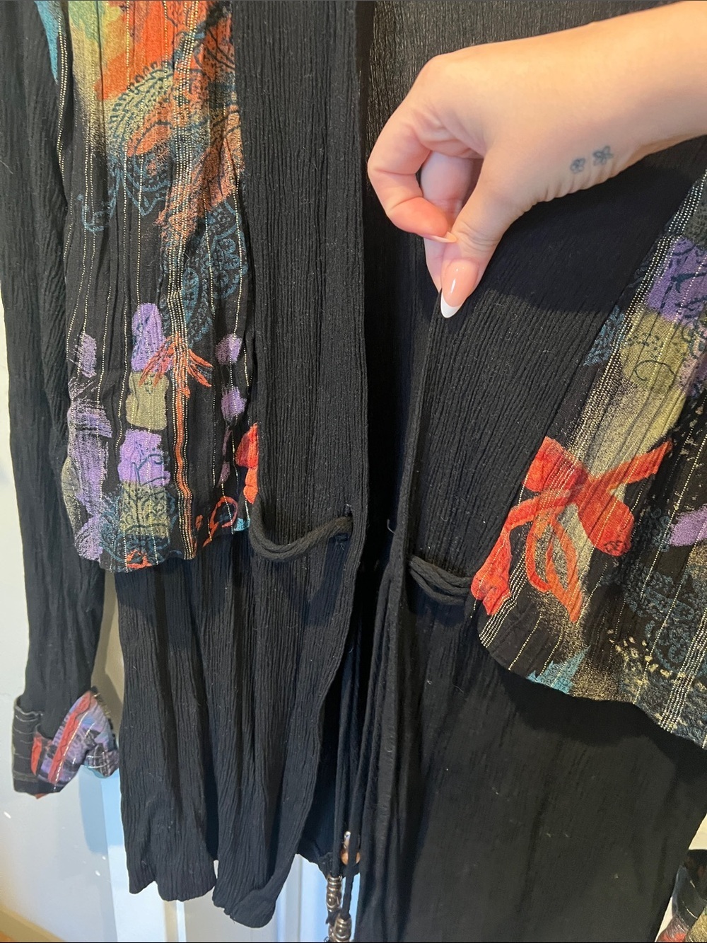 Solitaire Vintage Black Top with Multicolor Printed Yoke and Cuffs - Picture 6 of 9